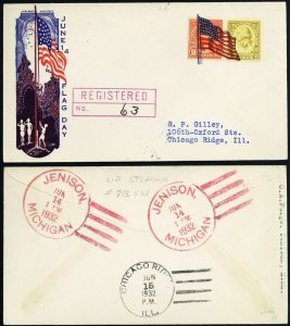 American Flag Fancy Cancel To Chicago, IL Cover Extremely RARE - Stuart Katz