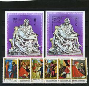 MANAMA 1970 PAINTINGS BY MICHELANGELO SET OF 6 STAMPS & 2 S/S PERF.& IMPERF.MNH 