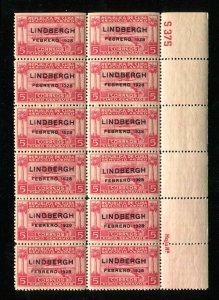 Lone Eagle Charles Lindbergh Sc C2 Plate  Block of 12 1928  MNH Castro Country