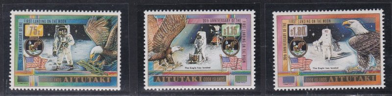 Aitutaki # 435-437 & 438, Moon Landing 20th Anniversary, NH,1/2 Cat,