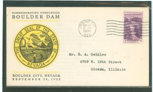 US 774 1935 3c Boulder Dam Commemorative (single) on an addressed first day cover with a Linprint cachet.