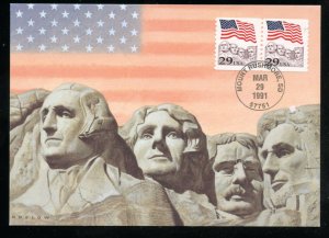 US 2523 Flag over Mt Rushmore coil FDI 3/29/91 UA Unicover Maximum card