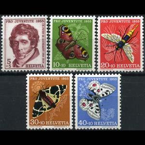 SWISS 1955 - Scott# B247-51 Insects Set of 5 NH short perf.