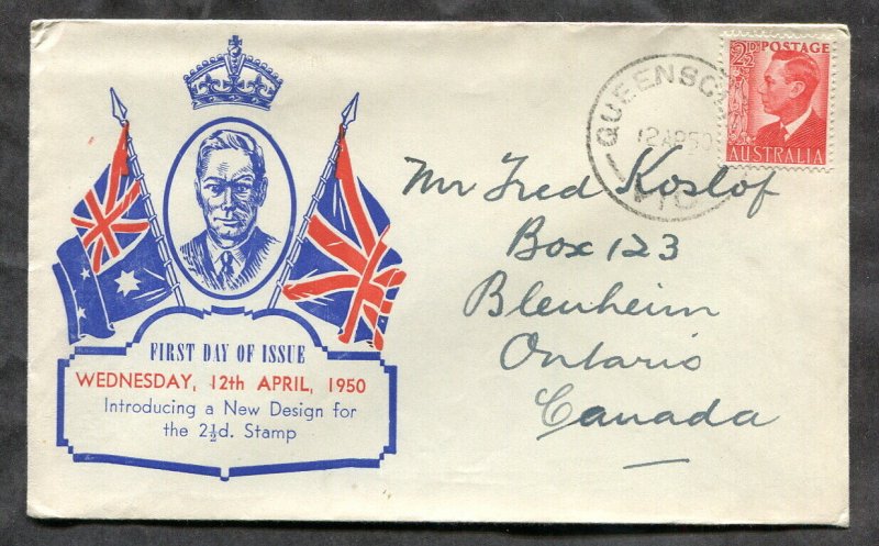 d58 - AUSTRALIA 1950 FDC Cover to Canada. 2½ Stamp. Flags Cachet. To Cana