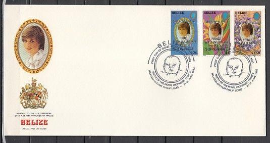 Belize, Scott cat. 631-633. Prince William o/p Larger stamps. First day cover