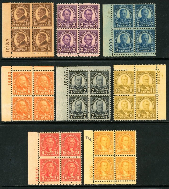 USAstamps Unused VF US 1926 Rotary Plate Blocks Scott 633 / 642 OG MNH