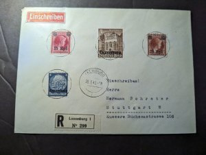 1941 Registered Germany Luxembourg Overprint Cover to Stuttgart