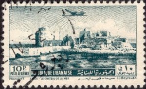 Lebanon C159 - Used - 10p Crusader Castle / Sidon Harbor (1951)