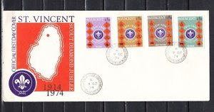 St. Vincent, Scott cat. 385-388. Scouting Diamond Jubilee. First day cover.  ^