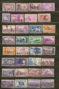 USA Collection of 32 Different Pre 1958 3C Used Off Paper Commemorative Stamps