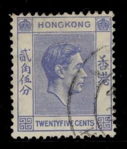 HONG KONG GVI SG149, 25c bright blue, FINE USED.