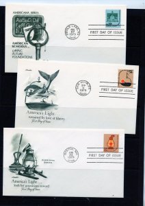 U.S. #1606, 1608, 1612 (U497) FDC's 1975-9 Artmaster Americana, VF cond