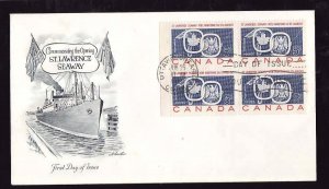 Canada-Sc#387-block of 4 on FDC-QEII -St Lawrence Seaway-June 26 1959-Ottawa, On