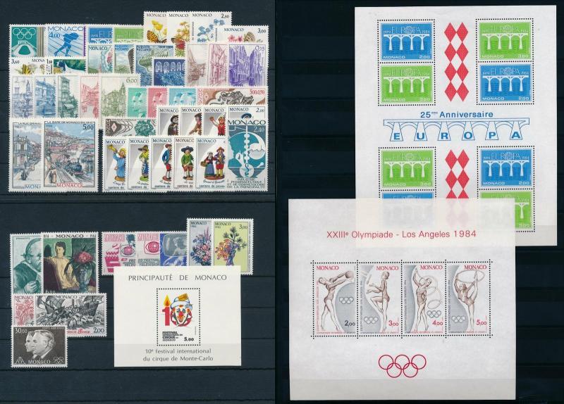 Monaco 1984 Complete Year Set incl. airmail and souvenir sheets  MNH