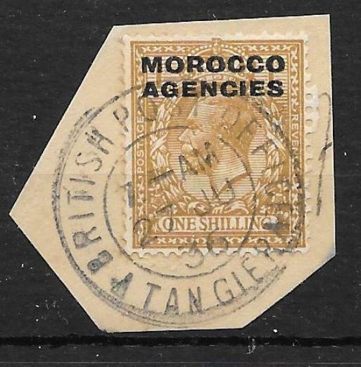 MOROCCO AGENCIES SG61b 1925 GB 1/= BISTRE-BROWN HORIZONTAL S VAR USED ON PIECE