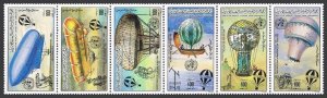 Libya 1144 af strip, MNH. Michel 1209-1214. 1st Manned flight, 200th Ann. 1983.