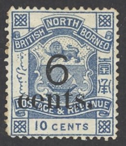 North Borneo Sc# 53 mint no gum 1891-1892 6c on 10c Coat of Arms