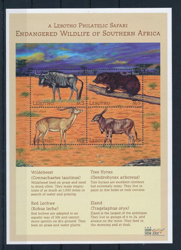 [36440] Lesotho 2000 Wild Animals Wildebeest Eland Hyrax MNH Sheet