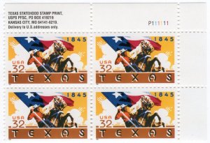 Scott #2968 Texas Longhorns Plate Block of 4 32¢ Stamps - MNH