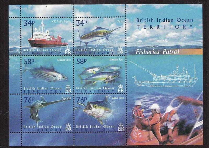 BIOT-Sc#273-unused NH sheet-Marine Life-Ships-Fishery Patrol-2004-