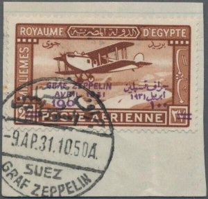 MOMEN: EGYPT SC #C4 SUEZ GRAF ZEPPELIN DATESTAMP USED RARE LOT #67309-1