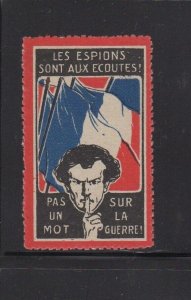 French Propaganda Stamp-The Spies Are Listening! Not a Word About the War! MNH