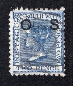 New South Wales 1881 2p blue Official Overprint, Scott O13 used, value = $2.40