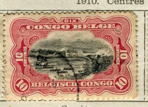 BELGIUM CONGO; 1910 early pictorial issue fine used 10c. value