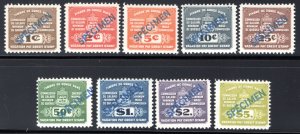 van Dam QV1-9, MNHOG, SPECIMEN SET, Quebec Vacation Pay, 1958, Canada