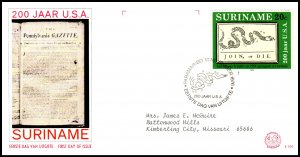 Suriname 458 US Bicentennial Typed FDC