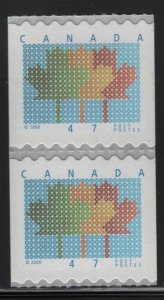 Canada 2000 MNH Sc 1878 47c Stylized Maple Leaf Coil pair Die shift to right