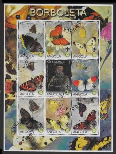 Angola 2000  Lord Baden Powell and Butterflies  --  two Cinderella sheets  CTO