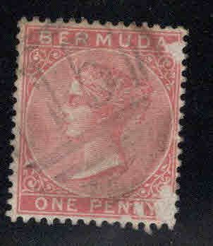 BERMUDA Scott 19 Used dull rose stamp with CA wmk stamp scuffed at right
