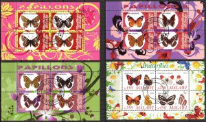 {g092} Congo Malawi 2010 Butterflies 4 sheets Used / CTO Cinderella