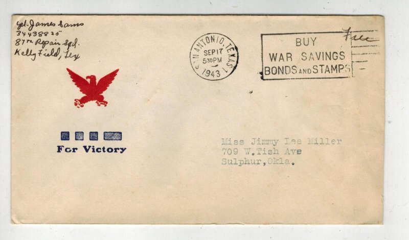 WW2 PATRIOTIC 1943 BY RUNGE EAGLE FOR VICTORY San Antonio Texas War Bonds Cancel