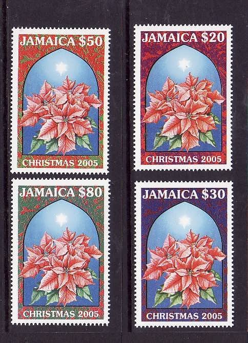 Jamaica-Sc#1033-6-Unused NH set-Christmas-Flowers-Poinsettia-2005-