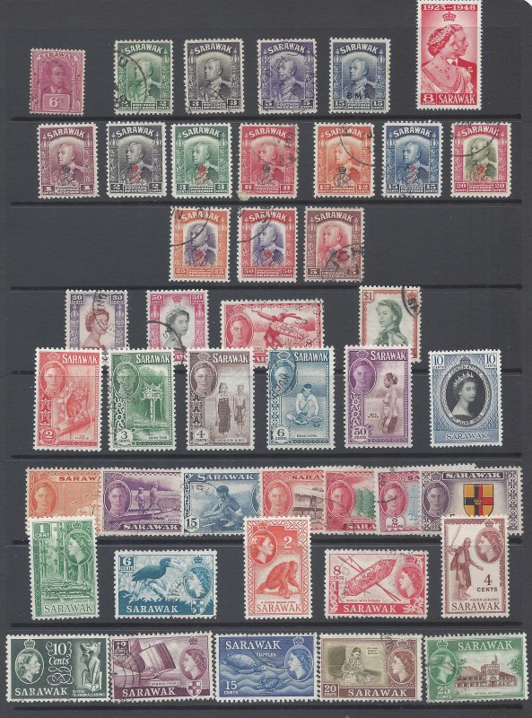 SARAWAK 1922-57 Selection of unused & used 47 Diff.t scv $125.00 less less 80%=$