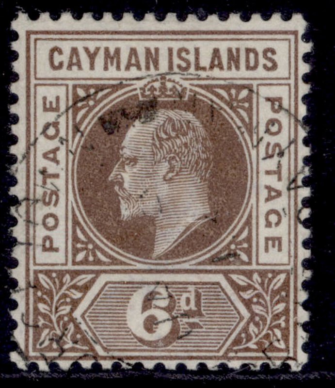 CAYMAN ISLANDS EDVII SG6, 6d brown, VERY FINE USED. Cat £75. CDS