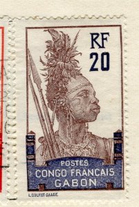 FRENCH COLONIES GABON; 1910 early local pictorial issue fine used 20c. value