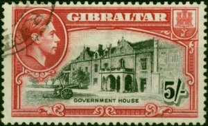 Gibraltar 1944 5s Black & Carmine SG129b P.13 V.F.U