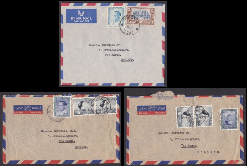 CEYLON - 3 AIR MAIL ENVELOPE TO HOLLAND WITH STAMPS