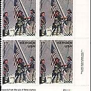 US Scott #B-2 Semi Postal Plate Block of 4 Heroes of 2001 FREE SHIPPING