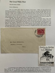 1933 Costa Rica SS Veragua Paqueboat United Fruit UFC Cover To Franklin LA Usa