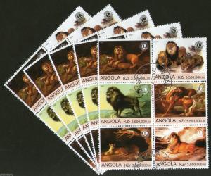 Angola 2000 African Lions Wild Life Animal Setenant BLK/6 Cancelled x5 # 13493