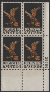 SC#1344 6¢ Register & Vote Issue Plate Block: LR #29786 (1968) MNH