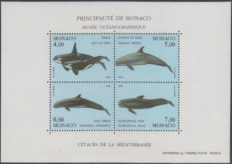 MONACO Sc # 1898a-d CPL MNH SOUVENIR SHEET MARINE MAMMALS