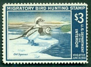 US #RW34, $3.00 Old Squaw Ducks, og, NH, VF, Scott $100.00