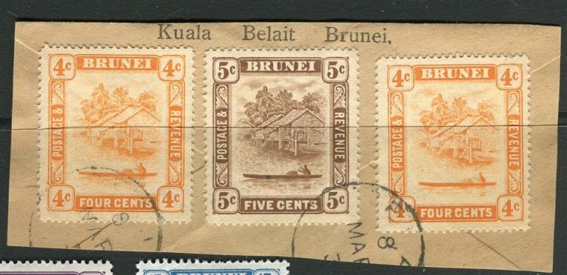 BRUNEI; 1924 fine POSTMARK PIECE + Belait cancels