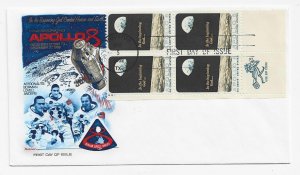 US 1371 (Me-18) 6c Apollo 8 Zip blk 4 FDC Fleetwood Cachet Unaddressed ECV$20.00