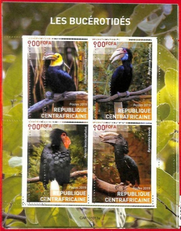 A1673 - CENTRAL AFRICAN R -ERROR: MISSPERF, MINIATURE S. - 2019, Hornbill Birds